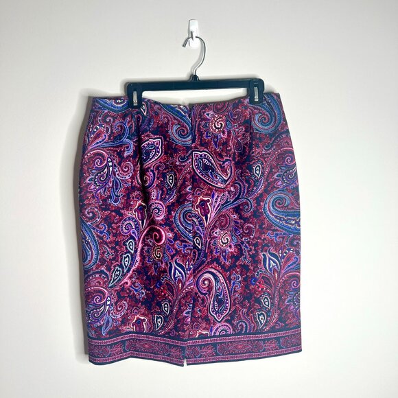 Talbots Paisley Print Pencil Skirt Purple Preppy Teacher Fall Knee Length Sz 12 - Picture 5 of 5